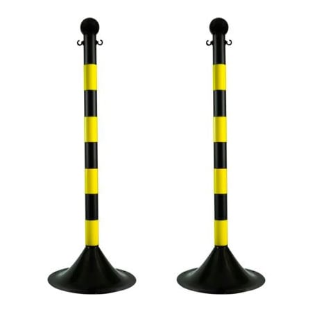 Gec Mr. Chain 2in Light Duty Stanchion, 41''H, Black Pole with Yellow Stripe 91529-2